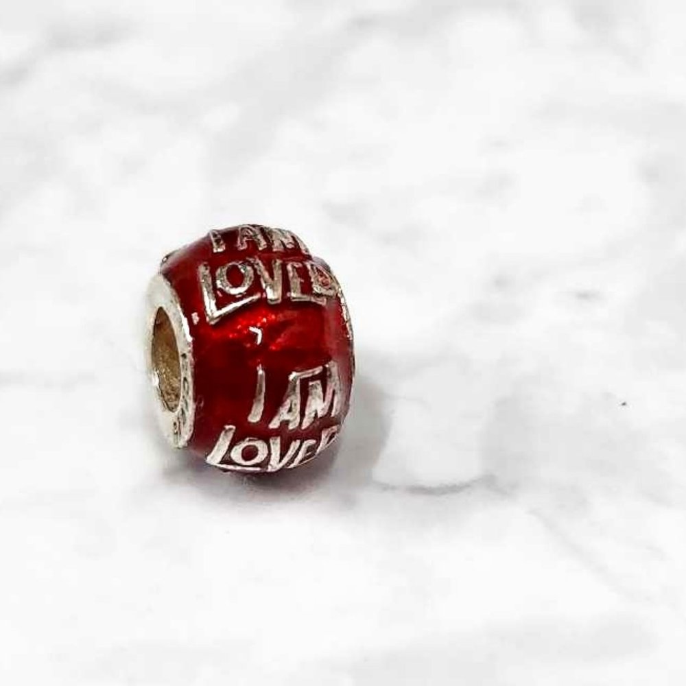 I AM LOVED 925 Sterling Silver Spacer Charm for Pandora Bracelet Red